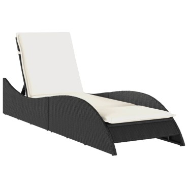 vidaXL Ξαπλώστρα Μαύρο 60x205x73cm από Συνθετικό Ρατάν με Μαξιλάρι 1 τεμ.