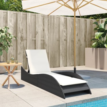 vidaXL Ξαπλώστρα Μαύρο 60x205x73cm από Συνθετικό Ρατάν με Μαξιλάρι 1 τεμ.