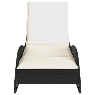 vidaXL Ξαπλώστρα Μαύρο 60x205x73cm από Συνθετικό Ρατάν με Μαξιλάρι 1 τεμ.