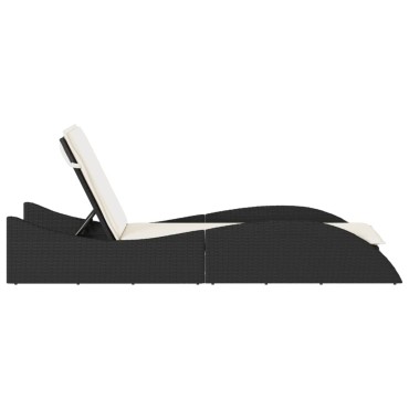 vidaXL Ξαπλώστρα Μαύρο 60x205x73cm από Συνθετικό Ρατάν με Μαξιλάρι 1 τεμ.