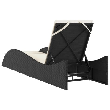 vidaXL Ξαπλώστρα Μαύρο 60x205x73cm από Συνθετικό Ρατάν με Μαξιλάρι 1 τεμ.