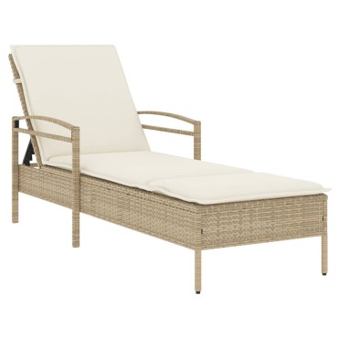 vidaXL Ξαπλώστρα Μπεζ 63x200x81cm από Συνθετικό Ρατάν με Μαξιλάρι 1 τεμ.