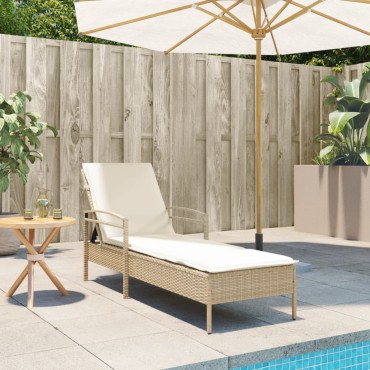 vidaXL Ξαπλώστρα Μπεζ 63x200x81cm από Συνθετικό Ρατάν με Μαξιλάρι 1 τεμ.