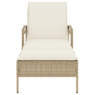 vidaXL Ξαπλώστρα Μπεζ 63x200x81cm από Συνθετικό Ρατάν με Μαξιλάρι 1 τεμ.