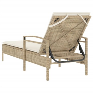 vidaXL Ξαπλώστρα Μπεζ 63x200x81cm από Συνθετικό Ρατάν με Μαξιλάρι 1 τεμ.