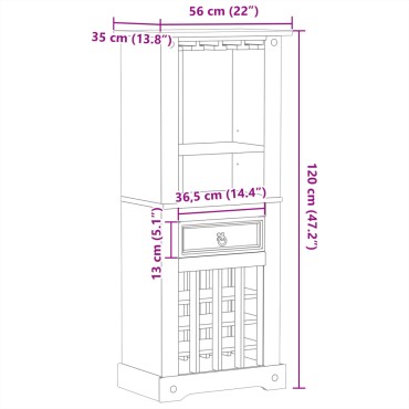 vidaXL Ραφιέρα Κρασιών Corona 56x35x134,5cm από Μασίφ Ξύλο Πεύκου 1 τεμ.