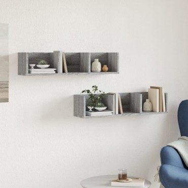vidaXL Ντουλάπια Τοίχου 2 τεμ. Γκρι Sonoma 75x18x16,5cm Επεξ. Ξύλο