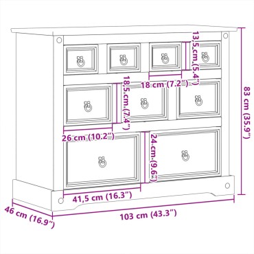 vidaXL Συρταριέρα Corona 101x45x82cm από Μασίφ Ξύλο Πεύκου