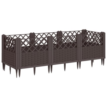 vidaXL Ζαρντινιέρα με Πασσάλους Καφέ 123,5x43,5x43,5εκ. Πολυπροπυλένιο
