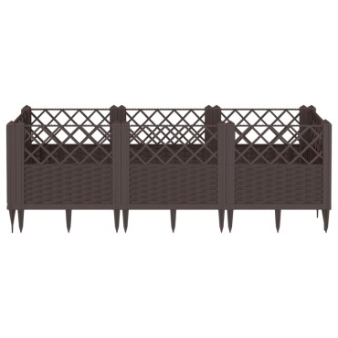 vidaXL Ζαρντινιέρα με Πασσάλους Καφέ 123,5x43,5x43,5εκ. Πολυπροπυλένιο