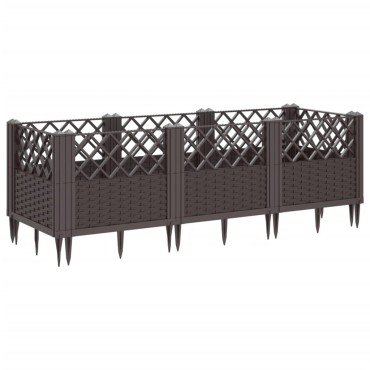 vidaXL Ζαρντινιέρα με Πασσάλους Καφέ 123,5x43,5x43,5εκ. Πολυπροπυλένιο