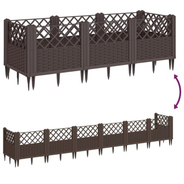vidaXL Ζαρντινιέρα με Πασσάλους Καφέ 123,5x43,5x43,5εκ. Πολυπροπυλένιο