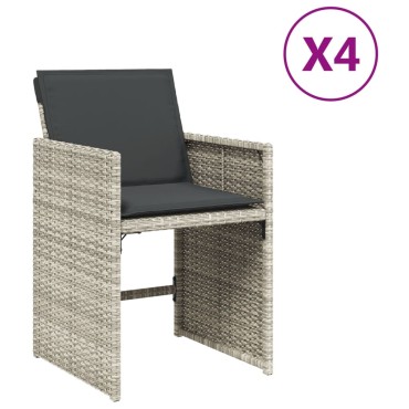 vidaXL Καρέκλες Κήπου 4 τεμ. Αν. Γκρι από Συνθετικό Ρατάν με Μαξιλάρια 45,5x38cm