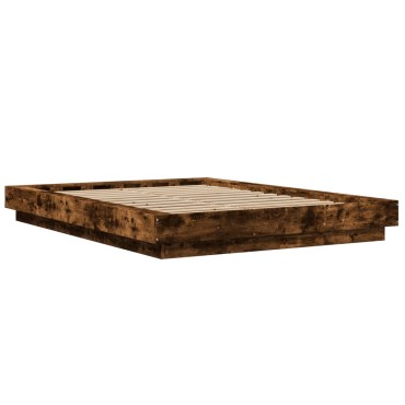 vidaXL Πλαίσιο Κρεβατιού Καπνιστή Δρυς 135x190 εκ. Επεξεργασμένο Ξύλο