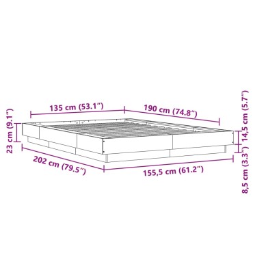 vidaXL Πλαίσιο Κρεβατιού Καπνιστή Δρυς 135x190 εκ. Επεξεργασμένο Ξύλο