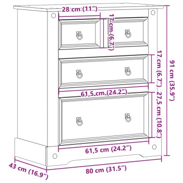 vidaXL Συρταριέρα Corona 80x43x91cm από Μασίφ Ξύλο Πεύκου
