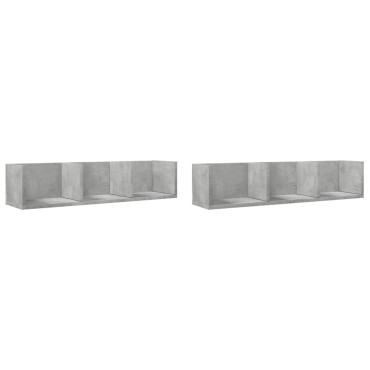 vidaXL Ντουλάπια Τοίχου 2 τεμ. Γκρι Σκυρ. 75x18x16,5cm Επεξ. Ξύλο
