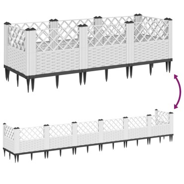vidaXL Ζαρντινιέρα με Πασσάλους Λευκή 123,5x43,5x43,5εκ Πολυπροπυλένιο
