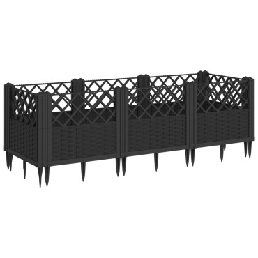 vidaXL Ζαρντινιέρα με Πασσάλους Μαύρη 123,5x43,5x43,5εκ Πολυπροπυλένιο