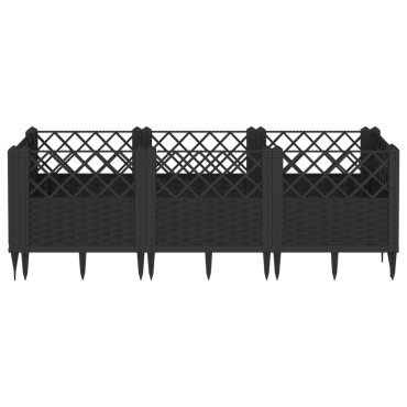 vidaXL Ζαρντινιέρα με Πασσάλους Μαύρη 123,5x43,5x43,5εκ Πολυπροπυλένιο