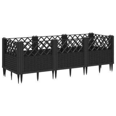vidaXL Ζαρντινιέρα με Πασσάλους Μαύρη 123,5x43,5x43,5εκ Πολυπροπυλένιο