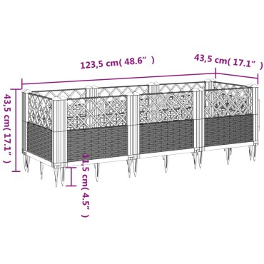 vidaXL Ζαρντινιέρα με Πασσάλους Μαύρη 123,5x43,5x43,5εκ Πολυπροπυλένιο