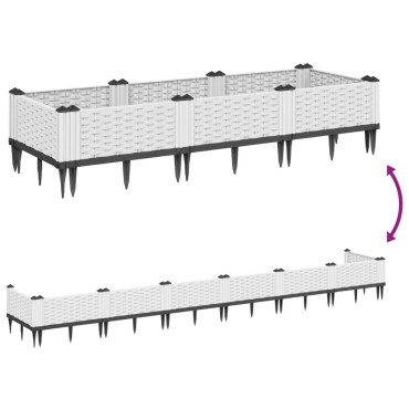 vidaXL Ζαρντινιέρα με Πασσάλους Λευκή 125x40x28,5 εκ. Πολυπροπυλένιο
