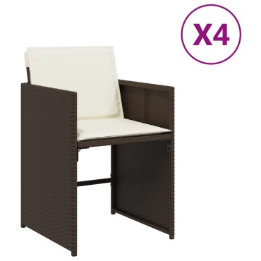 vidaXL Καρέκλες Κήπου 4 τεμ. Καφέ Συνθ. Ρατάν Μαξιλάρια 45,5x38cm