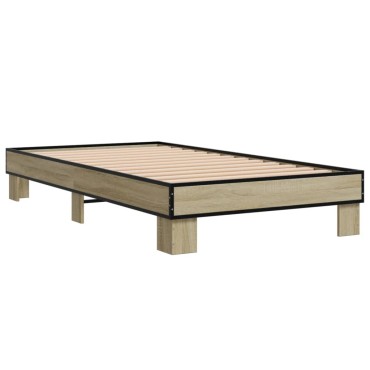 vidaXL Πλαίσιο Κρεβατιού Sonoma Δρυς 75 x 190 εκ. Επεξ. Ξύλο & Μέταλλο
