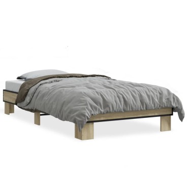 vidaXL Πλαίσιο Κρεβατιού Sonoma Δρυς 75 x 190 εκ. Επεξ. Ξύλο & Μέταλλο
