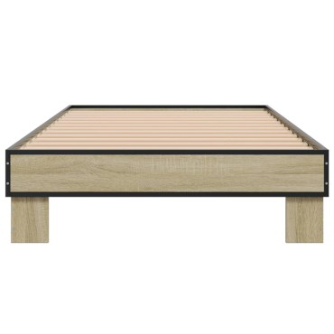 vidaXL Πλαίσιο Κρεβατιού Sonoma Δρυς 75 x 190 εκ. Επεξ. Ξύλο & Μέταλλο