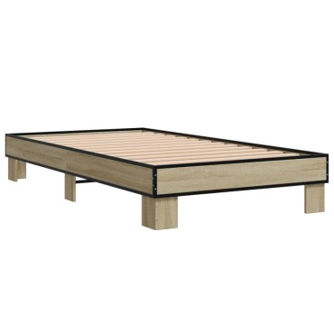 vidaXL Πλαίσιο Κρεβατιού Sonoma Δρυς 75 x 190 εκ. Επεξ. Ξύλο & Μέταλλο