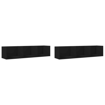 vidaXL Ντουλάπια Τοίχου 2 τεμ. Μαύρα 75x18x16,5cm Επεξεργασμένο Ξύλο