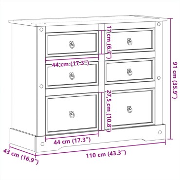 vidaXL Συρταριέρα Corona 110x43x91cm από Μασίφ Ξύλο Πεύκου