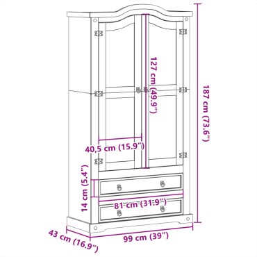 vidaXL Βιτρίνα Corona 99x43x187cm από Μασίφ Ξύλο Πεύκου 1 τεμ.