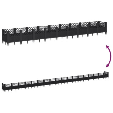vidaXL Ζαρντινιέρα με Πασσάλους Μαύρη 363,5x43,5x43,5εκ Πολυπροπυλένιο