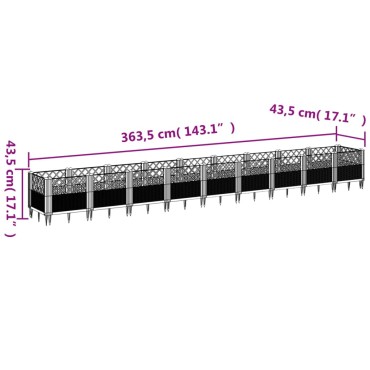 vidaXL Ζαρντινιέρα με Πασσάλους Μαύρη 363,5x43,5x43,5εκ Πολυπροπυλένιο