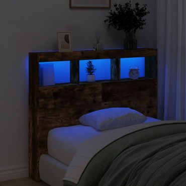vidaXL Κεφαλάρι με Αποθηκ. Χώρο & LED Καπνιστή Δρυς 120x17x102cm 1 τεμ.