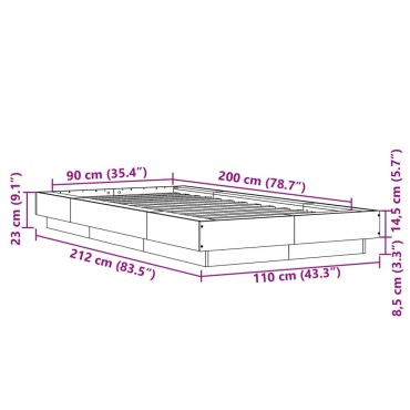 vidaXL Πλαίσιο Κρεβατιού Καπνιστή Δρυς 90x200 εκ. Επεξεργασμένο Ξύλο