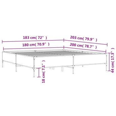 vidaXL Πλαίσιο Κρεβατιού Μαύρο 180 x 200 εκ. Επεξ. Ξύλο & Μέταλλο