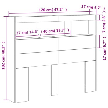 vidaXL Κεφαλάρι με Αποθηκ. Χώρο & LED Γκρι Sonoma 120x17x102cm 1 τεμ.