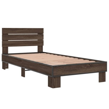 vidaXL Πλαίσιο Κρεβατιού Καφέ Δρυς 100x200cm Επεξ. Ξύλο & Μέταλλο 1 τεμ. - Μονό
