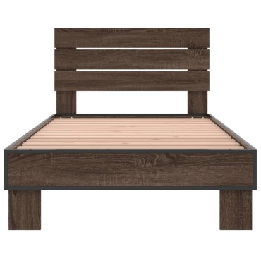 vidaXL Πλαίσιο Κρεβατιού Καφέ Δρυς 100x200cm Επεξ. Ξύλο & Μέταλλο 1 τεμ. - Μονό
