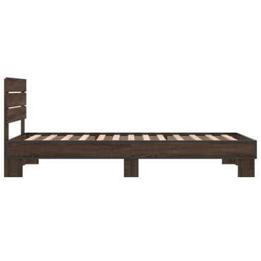 vidaXL Πλαίσιο Κρεβατιού Καφέ Δρυς 100x200cm Επεξ. Ξύλο & Μέταλλο 1 τεμ. - Μονό
