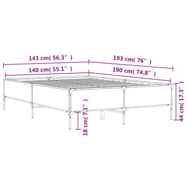 vidaXL Πλαίσιο Κρεβατιού Μαύρο 140 x 190 εκ. Επεξ. Ξύλο & Μέταλλο