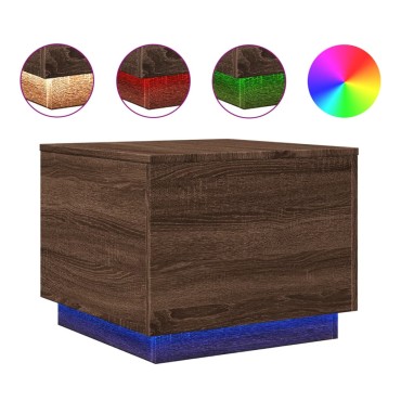 vidaXL Τραπεζάκι Σαλονιού με LED Καφέ Δρυς 50x50x40cm 1 τεμ.