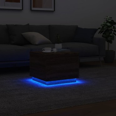 vidaXL Τραπεζάκι Σαλονιού με LED Καφέ Δρυς 50x50x40cm 1 τεμ.