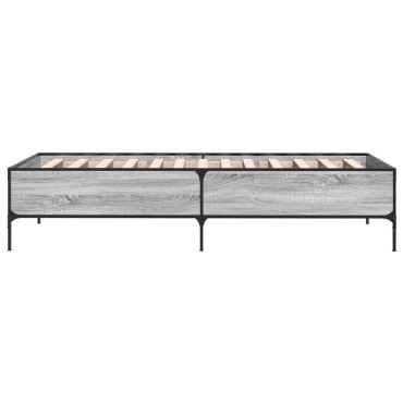 vidaXL Πλαίσιο Κρεβατιού Γκρι Sonoma 90 x 190 εκ. Επεξ. Ξύλο & Μέταλλο
