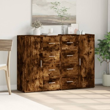 vidaXL Βοηθητικά Ντουλάπια 2 τεμ. Καπνιστή Δρυς 60x31x84cm Επεξ. Ξύλο