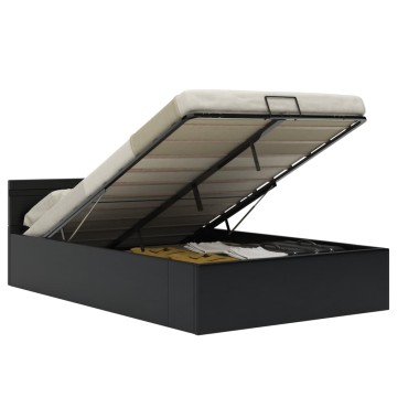 vidaXL Πλαίσιο Κρεβατιού Αποθ. Χώρο/LED Μαύρο 120x200 εκ. Δερματίνη